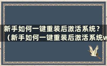 新手如何一键重装后激活系统？ （新手如何一键重装后激活系统win10）